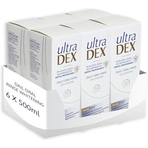 UltraDEX Daily Oral Rinse + Whitening, Clinically Proven 12hr Bad Breath Treatment, Alcohol Free Mouthwash, Mint 6 x 500 ml, Clear UltraDEX Daily Oral Rinse + Whitening, Clinically Proven 12hr Bad Breath Treatment, Alcohol Free Mouthwash, Mint 6 x 500 ml, Clear