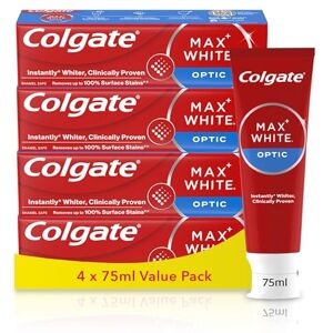 Colgate Max White Optic Toothpaste 4X75ml Teeth Whitening Toothpaste Clinically Proven Formula Removes up to 100% of Surface Stains Optic Brighteners Instantly Whiten Teeth Colgate Max White Optic Toothpaste 4X75ml Teeth Whitening Toothpaste Clinically Proven Formula Removes up to 100% of Surface Stains Optic Brighteners Instantly Whiten Teeth