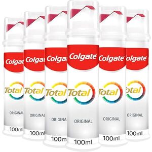 Colgate Total Original Toothpaste Pump, 6 x 100 ml Stronger 24-Hour Bacterial Defence* Unique Dual zinc Antibacterial Technology 8 Benefits for Complete Protection Clinically Proven Formula Colgate Total Original Toothpaste Pump, 6 x 100 ml Stronger 24-Hour Bacterial Defence* Unique Dual zinc Antibacterial Technology 8 Benefits for Complete Protection Clinically Proven Formula