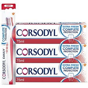Corsodyl Complete Protection Bundle: 3X Complete Protection Extra Fresh Toothpaste 75ml & 1X Soft Toothbrush Corsodyl Complete Protection Bundle: 3X Complete Protection Extra Fresh Toothpaste 75ml & 1X Soft Toothbrush