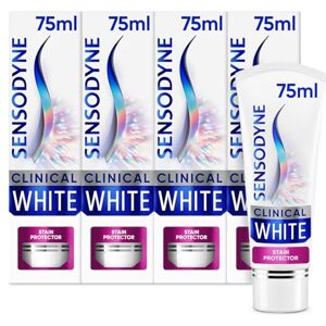Sensodyne Toothpaste Clinical White, Teeth Whitening Toothpaste for Sensitive Teeth, Stain Protector, Mint, Multipack 4 x 75ml Sensodyne Toothpaste Clinical White, Teeth Whitening Toothpaste for Sensitive Teeth, Stain Protector, Mint, Multipack 4 x 75ml