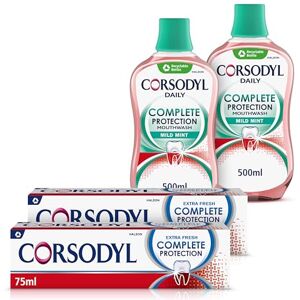 Corsodyl Gum Care Toothpaste and Mouthwash Multipack, Bundle (2 x Complete Protection Mild Mint Mouthwash 500 ml, 2 x Complete Protection Extra Fresh Toothpaste 75 ml) Corsodyl Gum Care Toothpaste and Mouthwash Multipack, Bundle (2 x Complete Protection Mild Mint Mouthwash 500 ml, 2 x Complete Protection Extra Fresh Toothpaste 75 ml)