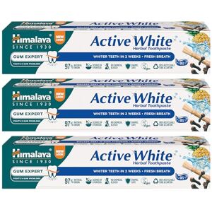 Himalaya Active White Gel Herbal Toothpaste with Fruit enzymes Teeth whitening Anti Bacterial Paraben and Bleach Free 100% vegetarian-75ml (Pack of 3) Himalaya Active White Gel Herbal Toothpaste with Fruit enzymes Teeth whitening Anti Bacterial Paraben and Bleach Free 100% vegetarian-75ml (Pack of 3)