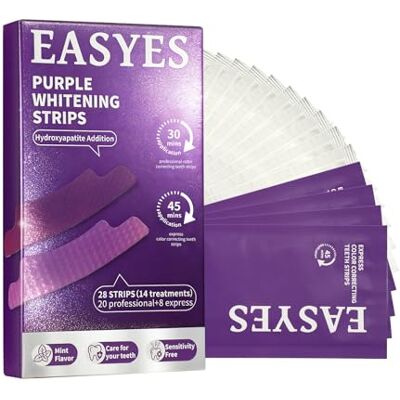 Easyes Purple Color Correcting Teeth Whitening Strips 14 Treatments, Dry & Wet Use, Instant Tone Neutralizing, Enamel-Safe, Non-Slip Fit for Daily Oral Care, 28 Strips Easyes Purple Color Correcting Teeth Whitening Strips 14 Treatments, Dry & Wet Use, Instant Tone Neutralizing, Enamel-Safe, Non-Slip Fit for Daily Oral Care, 28 Strips