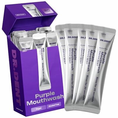 DrDent DR.DENT Purple Mouthwash for Teeth Whitening Color Correcting Mouthwash Sachets Peroxide Free, Alcohol Free Freshens Breath, Supports Gum Health Vegan, Mint Flavor (20 pc) DrDent DR.DENT Purple Mouthwash for Teeth Whitening Color Correcting Mouthwash Sachets Peroxide Free, Alcohol Free Freshens Breath, Supports Gum Health Vegan, Mint Flavor (20 pc)
