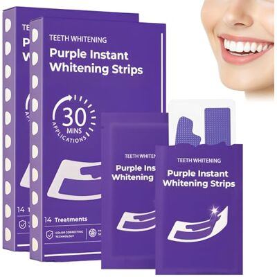 Guegine 56 PCS Tooth Whitening Strip, Purple Teeth Whitening Strips, It Can Correct Tooth Discoloration, Remove Stains, and Has a Gentle Formula for All People Guegine 56 PCS Tooth Whitening Strip, Purple Teeth Whitening Strips, It Can Correct Tooth Discoloration, Remove Stains, and Has a Gentle Formula for All People