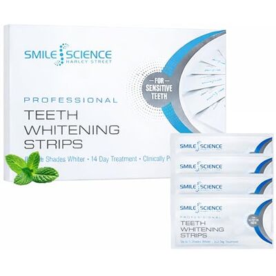 Smile Science Harley Street Professional Teeth Whitening Strips for Sensitive Teeth Peroxide-Free Formula Removes Coffee & Wine Stains Enamel Safe, Vegan, Mint Flavour 28 Strips (14 Treatments) Smile Science Harley Street Professional Teeth Whitening Strips for Sensitive Teeth Peroxide-Free Formula Removes Coffee & Wine Stains Enamel Safe, Vegan, Mint Flavour 28 Strips (14 Treatments)