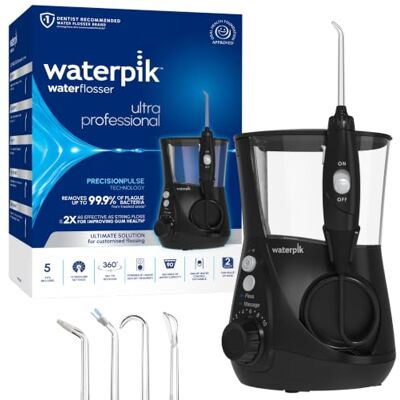 Waterpik Water Flosser Ultra Professional, Plaque remover for teeth, Black 10 pressure settings, 5 Tips Included, Pressure Control System, Countertop Design, 2-Pin UK Bathroom Plug, WP-662UK Waterpik Water Flosser Ultra Professional, Plaque remover for teeth, Black 10 pressure settings, 5 Tips Included, Pressure Control System, Countertop Design, 2-Pin UK Bathroom Plug, WP-662UK