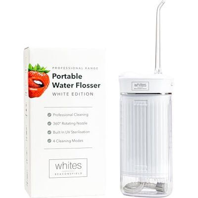 Whites Beaconsfield Water Flosser (White) Portable Dental Water Flosser for Teeth & Gums Rechargeable, Cordless, 4 Cleaning Modes, 230ml Tank Electric Teeth Cleaner for Home & Travel Whites Beaconsfield Water Flosser (White) Portable Dental Water Flosser for Teeth & Gums Rechargeable, Cordless, 4 Cleaning Modes, 230ml Tank Electric Teeth Cleaner for Home & Travel