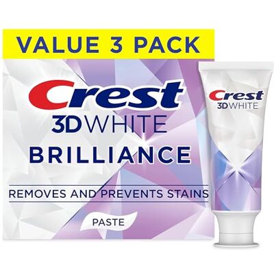 Crest 3D White Brilliance Bright Mint Teeth Whitening Toothpaste, 4.3 oz Pack of 3, 100% More Surface Stain Removal, 24 Hour Active Stain Prevention, Whiter Teeth in 3 Days Crest 3D White Brilliance Bright Mint Teeth Whitening Toothpaste, 4.3 oz Pack of 3, 100% More Surface Stain Removal, 24 Hour Active Stain Prevention, Whiter Teeth in 3 Days