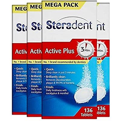 Steradent Active Plus Denture Cleaner - 136 Tablets (Pack of 4) - Denture Cleaner Steradent Active Plus Denture Cleaner - 136 Tablets (Pack of 4) - Denture Cleaner