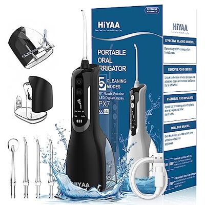 HIYAA Water Flossers for Teeth Cordless Oral Irrigator Dental Flosser with 5 Modes, 360ML Portable Dental Water Flosser with 4 Jet Tips & USB Rechargeable Use for Travel -Black HIYAA Water Flossers for Teeth Cordless Oral Irrigator Dental Flosser with 5 Modes, 360ML Portable Dental Water Flosser with 4 Jet Tips & USB Rechargeable Use for Travel -Black