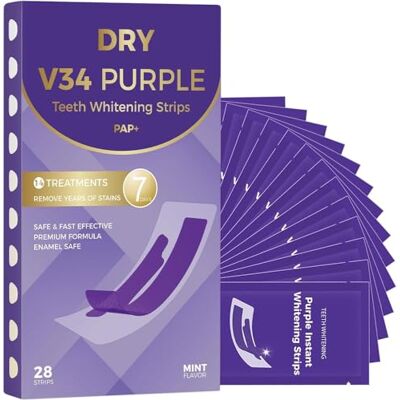 Fulkued Purple Teeth Whitening Strips,V34 Color Correction Whitening Strips,28 PCS Enamel-Safe, No Sensitivity,Non Sensitive Teeth Whitening,No Slip–Removes Coffee & Wine Stains–30-Minute Smile Care Fulkued Purple Teeth Whitening Strips,V34 Color Correction Whitening Strips,28 PCS Enamel-Safe, No Sensitivity,Non Sensitive Teeth Whitening,No Slip–Removes Coffee & Wine Stains–30-Minute Smile Care