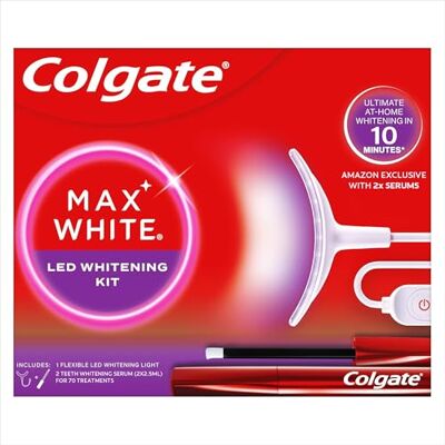 Colgate Max White LED Teeth Whitening Kit with 2 Overnight Whitening Wands At Home Teeth Whitening System, Reverses Up to 20 Years of Stains*, Enamel-Safe Whitening, LED Mouthpiece Colgate Max White LED Teeth Whitening Kit with 2 Overnight Whitening Wands At Home Teeth Whitening System, Reverses Up to 20 Years of Stains*, Enamel-Safe Whitening, LED Mouthpiece