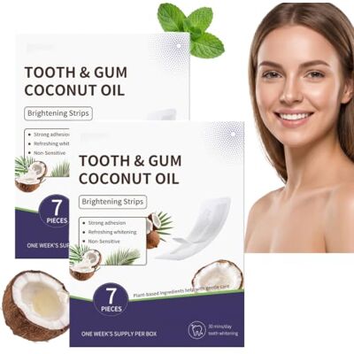 RaoNuan Coconut Oil Teeth Whitening Strips, Fresh Breath Oral Care Sticker (2PCS) 7-Day Treatment Brightening Strips with Non-Slip & Dry-Strip, Enamel Safe Teeth Whitener, Deep Stains Removal, Non-irritating RaoNuan Coconut Oil Teeth Whitening Strips, Fresh Breath Oral Care Sticker (2PCS) 7-Day Treatment Brightening Strips with Non-Slip & Dry-Strip, Enamel Safe Teeth Whitener, Deep Stains Removal, Non-irritating