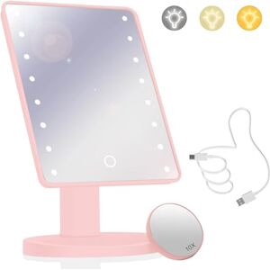 Woobroo Makeup Vanity Mirror with Lights and 22 LED Lighted Makeup Mirror, Detachable 10X Magnification, Adjustable Dimming Touch Sensor, Dual Power Supply, 270° Rotation, Portable Cosmetic Mirror Pink Woobroo Makeup Vanity Mirror with Lights and 22 LED Lighted Makeup Mirror, Detachable 10X Magnification, Adjustable Dimming Touch Sensor, Dual Power Supply, 270° Rotation, Portable Cosmetic Mirror Pink