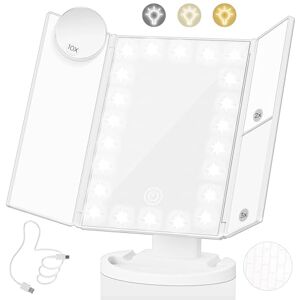 HIYAA Lighted Makeup Mirror with 22 LED Lights, Dual Power Supply 1x/2x/3x/10x Magnifying Touch Screen Dimmable Mirror, 180 Degree Adjustable Angle, Travel Cosmetic Mirror White HIYAA Lighted Makeup Mirror with 22 LED Lights, Dual Power Supply 1x/2x/3x/10x Magnifying Touch Screen Dimmable Mirror, 180 Degree Adjustable Angle, Travel Cosmetic Mirror White
