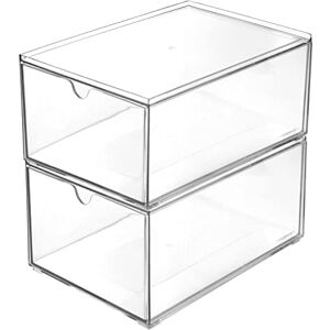 Youngever 2 Pack Stackable Plastic Organiser Drawers, Clear Cosmetic Organizers, Makeup Organiser Drawers Youngever 2 Pack Stackable Plastic Organiser Drawers, Clear Cosmetic Organizers, Makeup Organiser Drawers