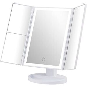 GRIFEMA Vanity Makeup Mirror Trifold Table Mirror with 32 LED Lights & 3X/2X/1X Magnification, Touch Screen, 360° Rotation, Two Power Supply Gift for Women, White GRIFEMA Vanity Makeup Mirror Trifold Table Mirror with 32 LED Lights & 3X/2X/1X Magnification, Touch Screen, 360° Rotation, Two Power Supply Gift for Women, White
