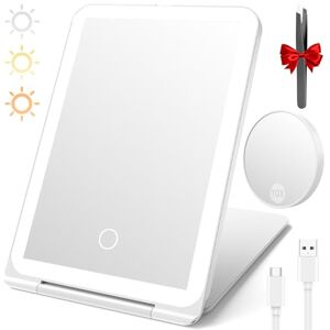 AIMAX Rechargeable Cosmetic Mirror with Lighting, Foldable & Ultra Slim with 10x Magnification, 3 Lighting Modes, Touch Screen, USB Rechargeable Makeup Mirror for Travel and Home, White AIMAX Rechargeable Cosmetic Mirror with Lighting, Foldable & Ultra Slim with 10x Magnification, 3 Lighting Modes, Touch Screen, USB Rechargeable Makeup Mirror for Travel and Home, White