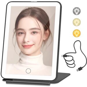 HIYAA Makeup Mirror & Vanity Mirror with 96 Led Lights, Travel Mirror Lighted Makeup Beauty Mirror, 3 Color Lighting, Dimmable Touch Screen, Tabletop LED Folding Cosmetic Mirror with Lights Black HIYAA Makeup Mirror & Vanity Mirror with 96 Led Lights, Travel Mirror Lighted Makeup Beauty Mirror, 3 Color Lighting, Dimmable Touch Screen, Tabletop LED Folding Cosmetic Mirror with Lights Black