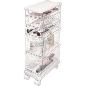 InterDesign iDesign The Sarah Tanno Collection 5-Drawer Stacking Cosmetic Organizer Cart, Clear and White InterDesign iDesign The Sarah Tanno Collection 5-Drawer Stacking Cosmetic Organizer Cart, Clear and White