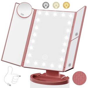 HIYAA Lighted Makeup Mirror with 22 LED Lights, Dual Power Supply 1x/2x/3x/10x Magnifying Touch Screen Dimmable Mirror, 180 Degree Adjustable Angle, Travel Cosmetic Mirror Pink Gold HIYAA Lighted Makeup Mirror with 22 LED Lights, Dual Power Supply 1x/2x/3x/10x Magnifying Touch Screen Dimmable Mirror, 180 Degree Adjustable Angle, Travel Cosmetic Mirror Pink Gold