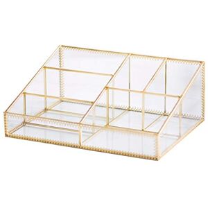 Levilan Makeup Organizer Antique Countertop Cosmetic Storage Box Glass Beauty Display, Gold Spin Large Capacity Holder for Brushes Lipsticks Skincare Toner Levilan Makeup Organizer Antique Countertop Cosmetic Storage Box Glass Beauty Display, Gold Spin Large Capacity Holder for Brushes Lipsticks Skincare Toner