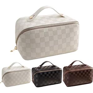 BIVIZKU Large Portable Makeup Bag, Travel Cosmetic Bag for Women, White-checkered, Waterproof BIVIZKU Large Portable Makeup Bag, Travel Cosmetic Bag for Women, White-checkered, Waterproof