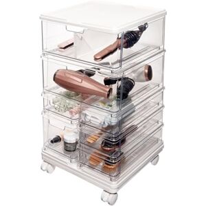 InterDesign iDesign The Sarah Tanno Collection 7-Drawer Stacking Cosmetic Organizer Cart, Clear and White InterDesign iDesign The Sarah Tanno Collection 7-Drawer Stacking Cosmetic Organizer Cart, Clear and White