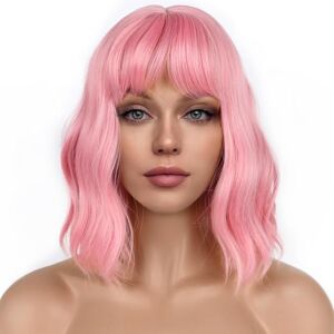 LANCAINI Pastel Bob Wigs with Bangs for Women Loose Wavy Wig Pastel Wavy Shoulder Length Bob Synthetic Cosplay Wig for Girl Colorful Costume Wigs (Pink) LANCAINI Pastel Bob Wigs with Bangs for Women Loose Wavy Wig Pastel Wavy Shoulder Length Bob Synthetic Cosplay Wig for Girl Colorful Costume Wigs (Pink)