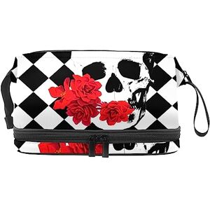 Nuff Checkerboard and Flowers Double-Layer Makeup Bag for Women and Girls, Large Cosmetic Bags Travel Toiletry Bag, Cosmetic Case Make up Organizer with Carry Handle Nuff Checkerboard and Flowers Double-Layer Makeup Bag for Women and Girls, Large Cosmetic Bags Travel Toiletry Bag, Cosmetic Case Make up Organizer with Carry Handle