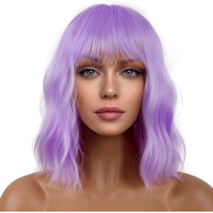 LANCAINI Short Bob Wigs with Bangs for Women Loose Wavy Wig Curly Wavy Shoulder Length Bob Synthetic Cosplay Wig for Girl Colorful Costume Wigs (Purple) LANCAINI Short Bob Wigs with Bangs for Women Loose Wavy Wig Curly Wavy Shoulder Length Bob Synthetic Cosplay Wig for Girl Colorful Costume Wigs (Purple)