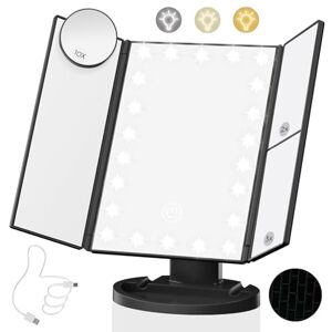 HIYAA Lighted Makeup Mirror with 22 LED Lights, Dual Power Supply 1x/2x/3x/10x Magnifying Touch Screen Dimmable Mirror, 180 Degree Adjustable Angle, Travel Cosmetic Mirror Black HIYAA Lighted Makeup Mirror with 22 LED Lights, Dual Power Supply 1x/2x/3x/10x Magnifying Touch Screen Dimmable Mirror, 180 Degree Adjustable Angle, Travel Cosmetic Mirror Black