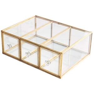 Levilan Antique Beauty Display Jewelry Case Holder Clear Glass 3 Drawers Palette Organizer, Cosmetic Storage, Makeup Container 3 Cube Holder/Beauty Dresser Vanity Cabinet Decorative Keepsake Box Levilan Antique Beauty Display Jewelry Case Holder Clear Glass 3 Drawers Palette Organizer, Cosmetic Storage, Makeup Container 3 Cube Holder/Beauty Dresser Vanity Cabinet Decorative Keepsake Box