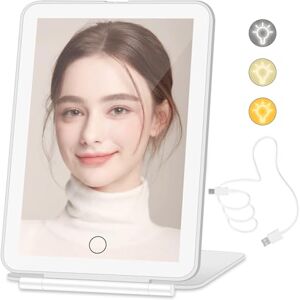 HIYAA Makeup Mirror & Vanity Mirror with 96 Led Lights, Travel Mirror Lighted Makeup Beauty Mirror, 3 Color Lighting, Dimmable Touch Screen, Tabletop LED Folding Cosmetic Mirror with Lights White HIYAA Makeup Mirror & Vanity Mirror with 96 Led Lights, Travel Mirror Lighted Makeup Beauty Mirror, 3 Color Lighting, Dimmable Touch Screen, Tabletop LED Folding Cosmetic Mirror with Lights White