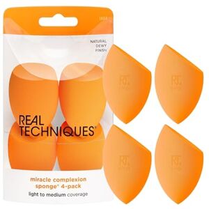 REAL TECHNIQUES Miracle Complexion Sponge for Liquid & Cream Makeup, 3-Point Design for Seamless Application, Streak-Free Natural Dewy Finish, Latex-Free, Cruelty-Free, Vegan, Easy to Clean, Pack of 4 REAL TECHNIQUES Miracle Complexion Sponge for Liquid & Cream Makeup, 3-Point Design for Seamless Application, Streak-Free Natural Dewy Finish, Latex-Free, Cruelty-Free, Vegan, Easy to Clean, Pack of 4