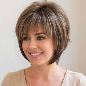 SEVENCOLORS Short Curly Wigs for Women Mix Brown Bob Hair Wigs with Bangs Natural Looking Synthetic Daily Party Wig with Free Wig Cap (1#) SEVENCOLORS Short Curly Wigs for Women Mix Brown Bob Hair Wigs with Bangs Natural Looking Synthetic Daily Party Wig with Free Wig Cap (1#)