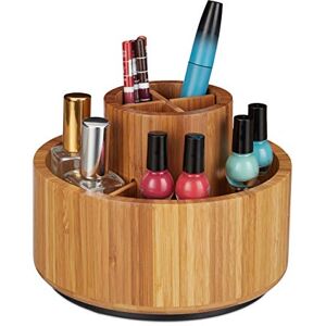 Relaxdays Makeup Organiser, Bamboo, 360° Rotatable, Round, for Brush, Lipstick & Cosmetics, Pen Holder, D: 20cm, Natural Relaxdays Makeup Organiser, Bamboo, 360° Rotatable, Round, for Brush, Lipstick & Cosmetics, Pen Holder, D: 20cm, Natural