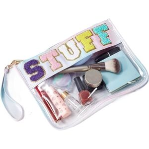 Zzflsm Clear Makeup Letter Bag Chenille Glitter Varsity Letter Patch Zipper Toiletry Pouch Travel Beach Summer Pool Bag Gifts for Women(A) Zzflsm Clear Makeup Letter Bag Chenille Glitter Varsity Letter Patch Zipper Toiletry Pouch Travel Beach Summer Pool Bag Gifts for Women(A)