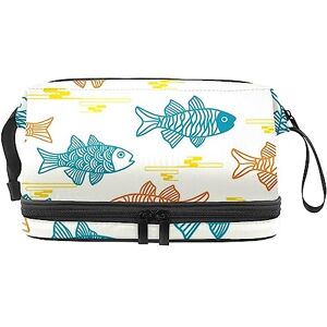 Nuff Blue and Orange Fish Double-Layer Makeup Bag for Women and Girls, Large Cosmetic Bags Travel Toiletry Bag, Cosmetic Case Make up Organizer with Carry Handle Nuff Blue and Orange Fish Double-Layer Makeup Bag for Women and Girls, Large Cosmetic Bags Travel Toiletry Bag, Cosmetic Case Make up Organizer with Carry Handle