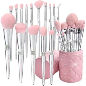 Bueart Design Elegant pink Ultra soft labeled Makeup Brushes Sets with Brush Holder makeup brush set with Foundation Powder blush blending contour Brush (15Pcs Silver Pink+Holder) Bueart Design Elegant pink Ultra soft labeled Makeup Brushes Sets with Brush Holder makeup brush set with Foundation Powder blush blending contour Brush (15Pcs Silver Pink+Holder)