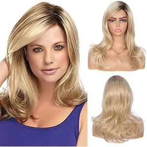 Kalyss 18" Long Blonde Wigs for Women Wavy Curly Wigs Side Parting Synthetic Blonde Wig with Fringe Kalyss 18" Long Blonde Wigs for Women Wavy Curly Wigs Side Parting Synthetic Blonde Wig with Fringe