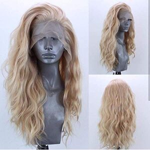 ELESTY Natural Long Curly Wig without Glueless Lace Front Wig Gloden Blonde Synthetic Lace Wig for Women Left Glueless Heat Resistant Fibre Daily ELESTY Natural Long Curly Wig without Glueless Lace Front Wig Gloden Blonde Synthetic Lace Wig for Women Left Glueless Heat Resistant Fibre Daily