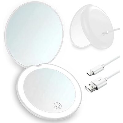 Giazee Magnifying Pocket Mirror – Compact Rechargeable 1X/10X Travel Makeup Mirror with Dimmable LED, Small Portable Pocket Mirror for Handbag Purse Giazee Magnifying Pocket Mirror – Compact Rechargeable 1X/10X Travel Makeup Mirror with Dimmable LED, Small Portable Pocket Mirror for Handbag Purse