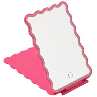 OHS Rechargeable Travel Makeup Mirror, Scallop Edge Portable LED Lighted Travel Mirror Compact Handbag Beauty Vanity Mirrors Tabletop Folding Cosmetic Mirror for Home Office Travel, Hot Pink OHS Rechargeable Travel Makeup Mirror, Scallop Edge Portable LED Lighted Travel Mirror Compact Handbag Beauty Vanity Mirrors Tabletop Folding Cosmetic Mirror for Home Office Travel, Hot Pink