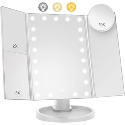 Woobroo Lighted Makeup Mirror with 22 LED Lights, Dual Power Supply 1x/2x/3x/10x Magnifying Touch Screen Dimmable Mirror, 180 Degree Adjustable Angle, Travel Cosmetic Mirror White Woobroo Lighted Makeup Mirror with 22 LED Lights, Dual Power Supply 1x/2x/3x/10x Magnifying Touch Screen Dimmable Mirror, 180 Degree Adjustable Angle, Travel Cosmetic Mirror White