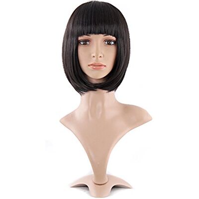 MapofBeauty Natural Short Straight New Wigs Flat Bangs Wigs-Black-Ladies MapofBeauty Natural Short Straight New Wigs Flat Bangs Wigs-Black-Ladies