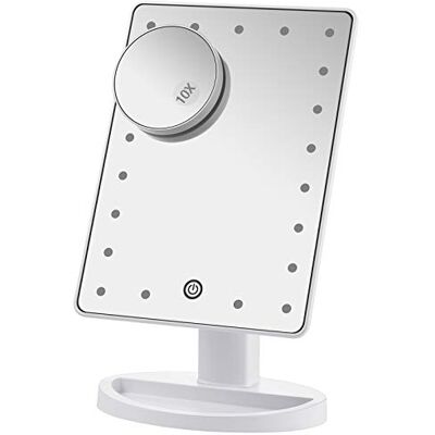 PUVLISZ Makeup Mirror with Lights, 21 LED Lights Vanity Cosmetic Touch Screen, 10x Magnification Detail Mirror, 180° Free Rotation, Dual Power Supply Light PUVLISZ Makeup Mirror with Lights, 21 LED Lights Vanity Cosmetic Touch Screen, 10x Magnification Detail Mirror, 180° Free Rotation, Dual Power Supply Light