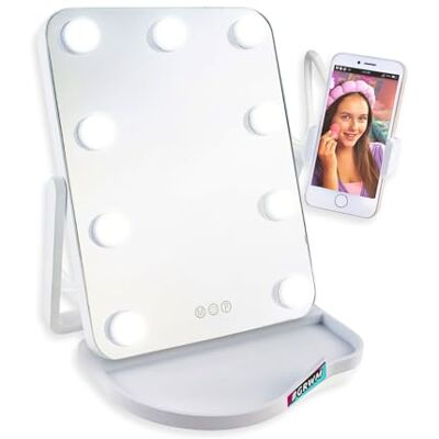 Studio Creator Hollywood LED Make Up Mirror with Lights – Vanity Mirror with 360° Phone Holder 3 Light Modes & Touch Control GRWM Mirror for Selfies, Make Up & Tutorials Studio Creator Hollywood LED Make Up Mirror with Lights – Vanity Mirror with 360° Phone Holder 3 Light Modes & Touch Control GRWM Mirror for Selfies, Make Up & Tutorials